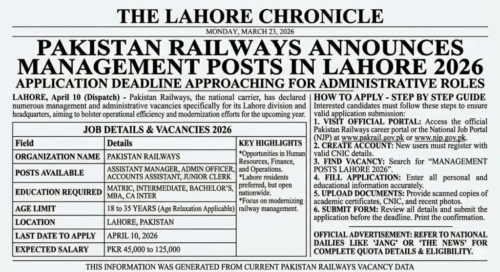 Pak rail Jobs 2026