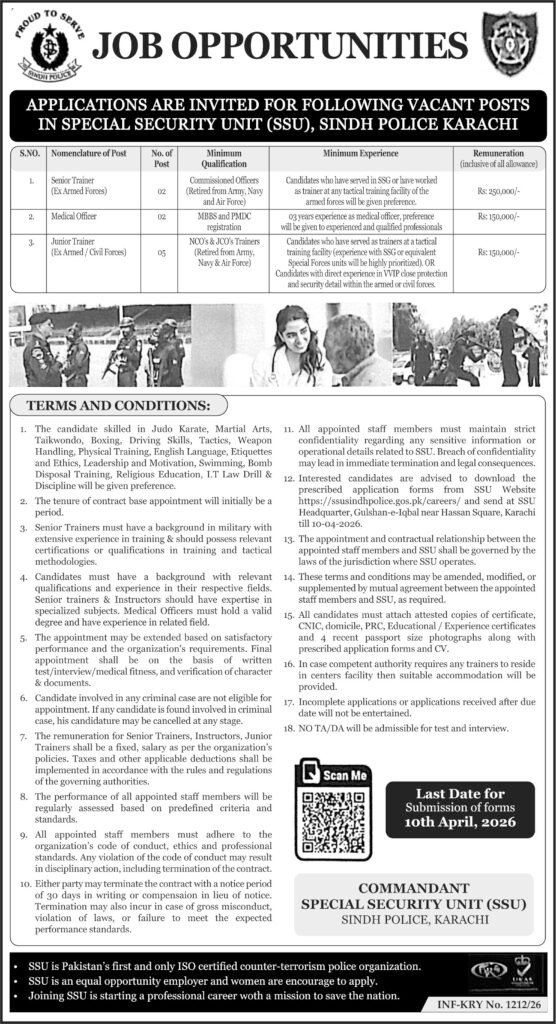 Sindh Police Special Security Unit Jobs in Karachi