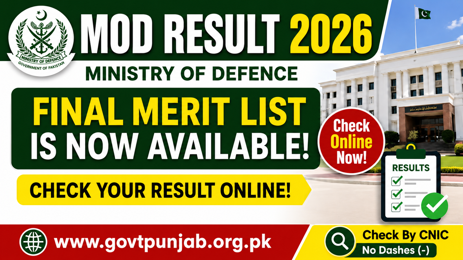 MOD Result 2026 Final Merit List recruitments.com.pk Check Online