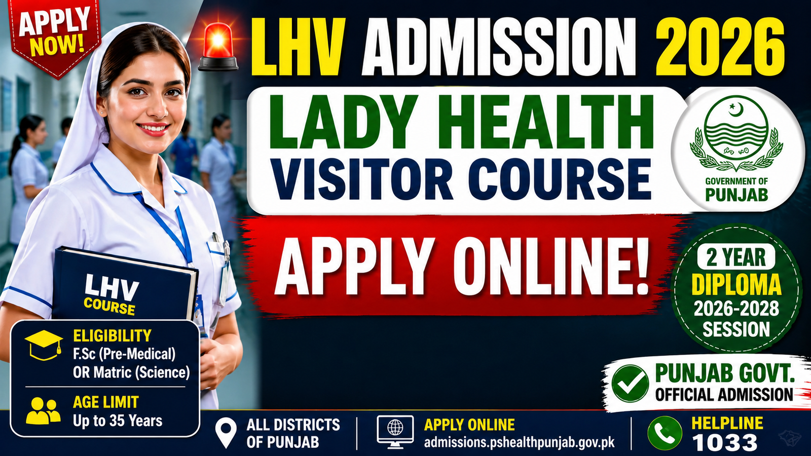 LHV Admission 2026 Online Apply last date -pshealthpunjab.gov.pk