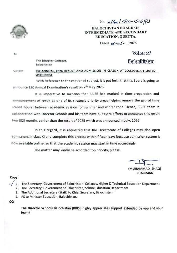 balochistan board of intermediate and secondary education quetta Result 2026