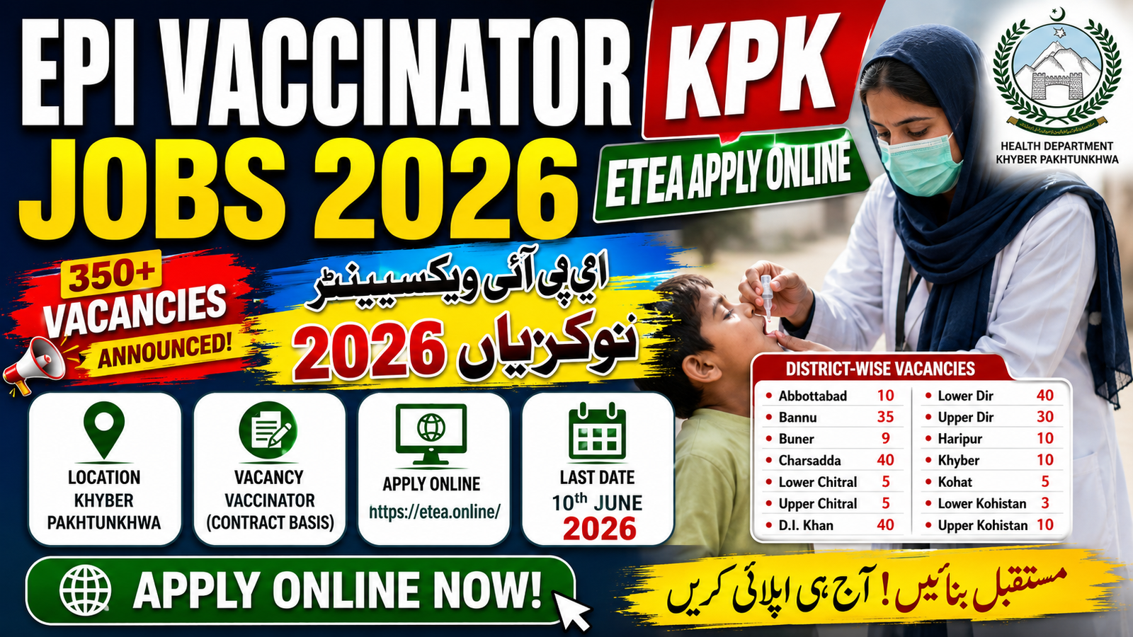 EPI Vaccinator Jobs 2026 KPK ETEA Apply Online