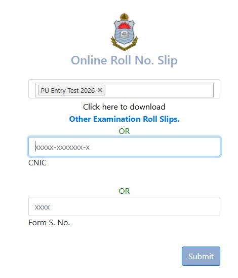 Www PU edu pk roll number slip